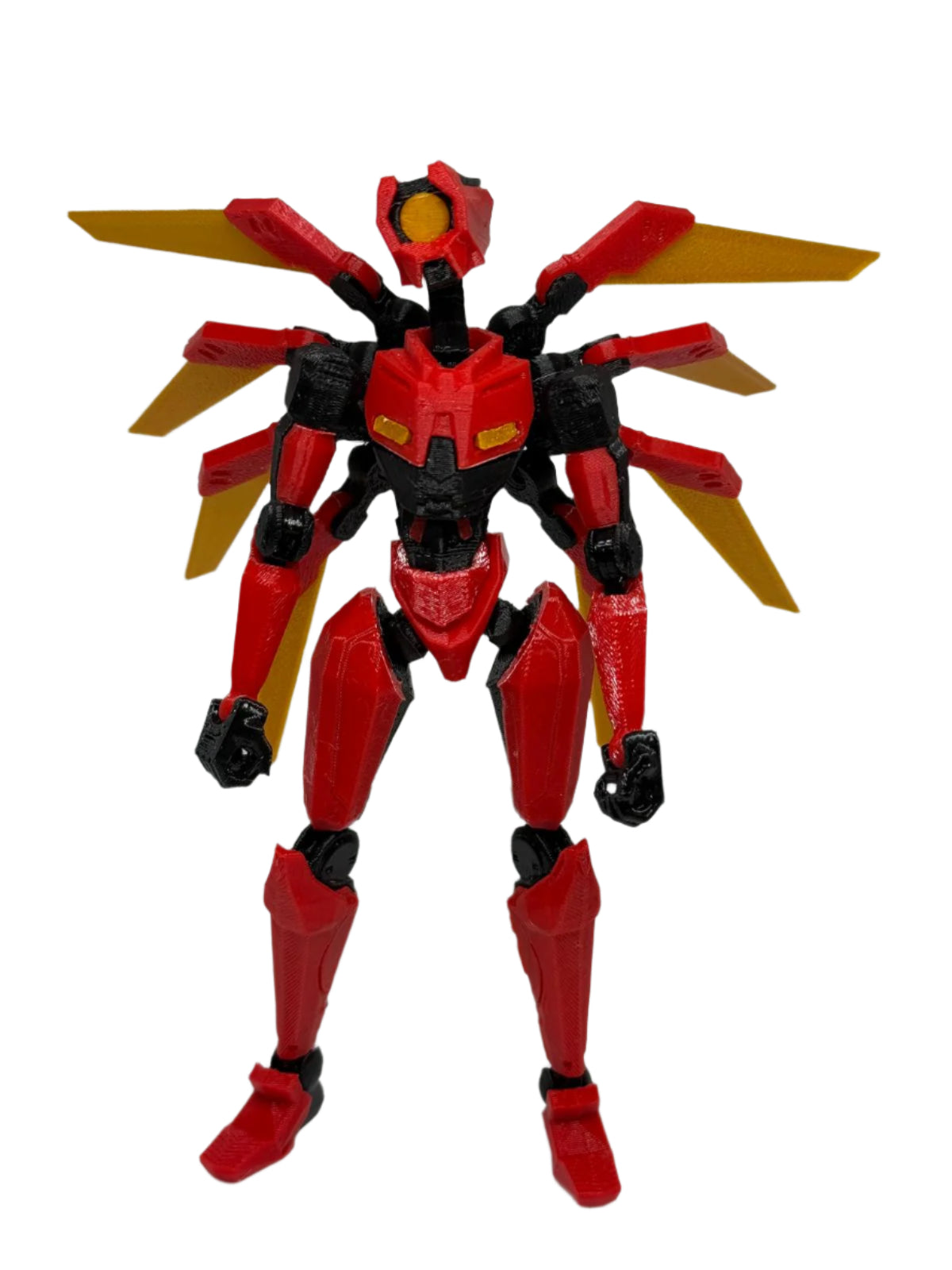 Red and black robot v1 ultrakil toy with yellow accents on a white background